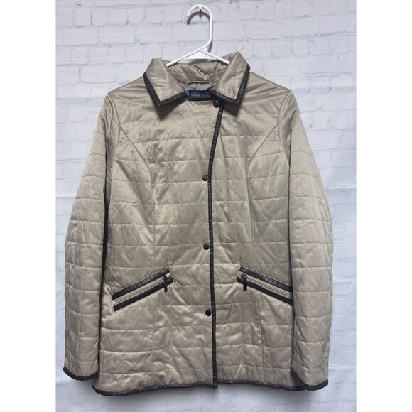 Pendleton Quilted Leather Trim Barn Riding Jacket Coat Beige Tan Zip Women Large - Picture 3 of 11